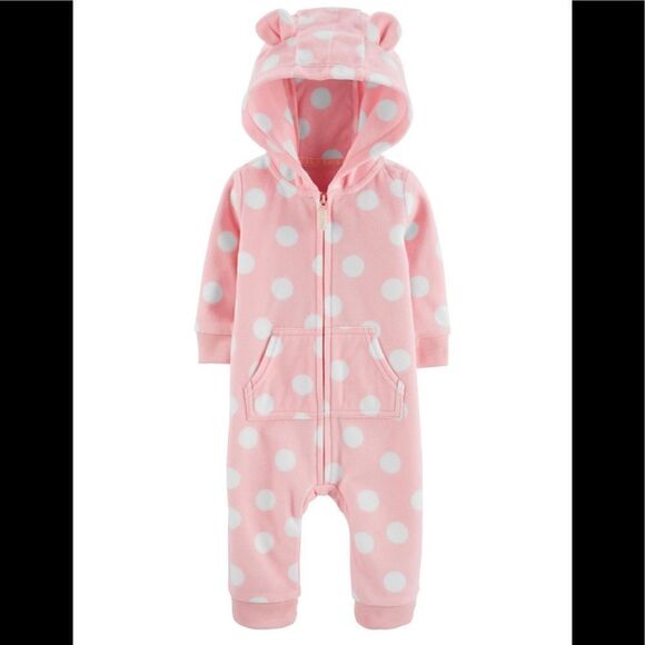 Carter’s Baby Girl Hooded Polka Dot Jumpsuit - Picture 1 of 5